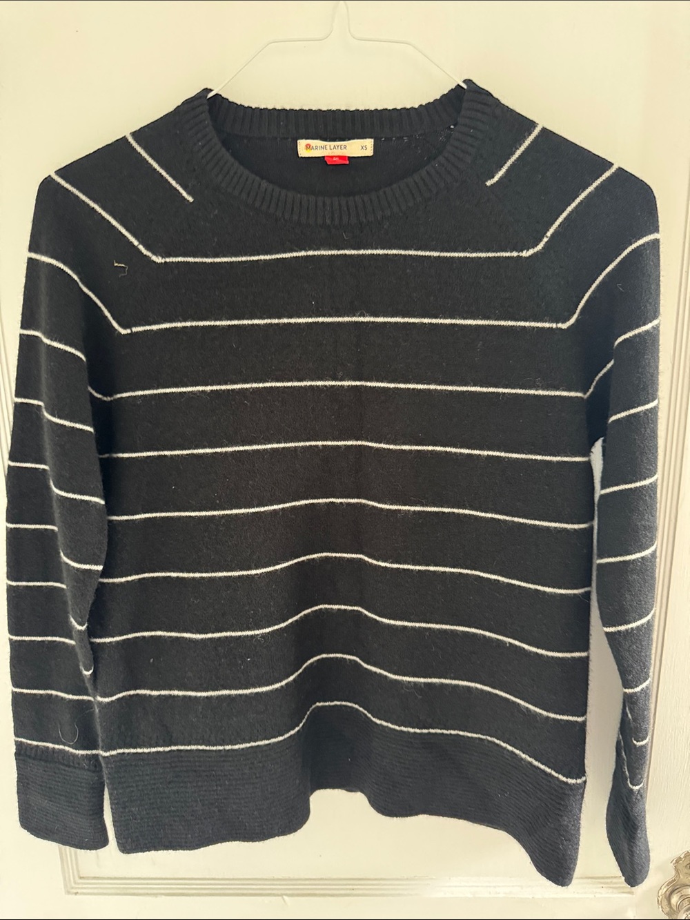 Marine Layer Black Crewneck Sweater with White Stripes